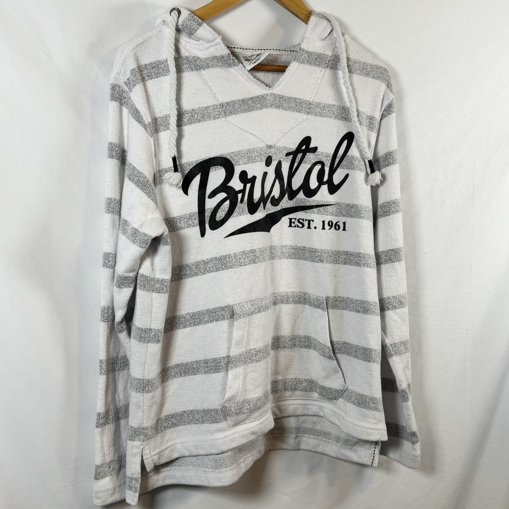 US Vintage Terry Cloth Pullover Hoddie Bristol Sz L Unisex Beachy Coastal Vibe